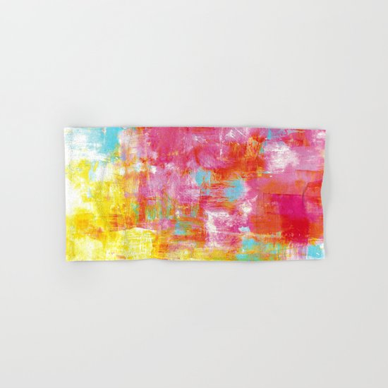 OFF THE GRID 2 Colorful Pink Pastel Neon Abstract Watercolor Acrylic Textural Art Painting Rainbow Hand & Bath Towel
