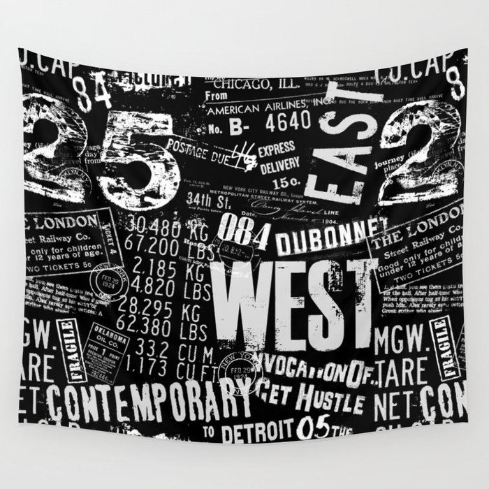 Grunge Text Black And White Wall Tapestry