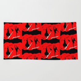 Two ballerina figures in black on red brush paper Beach Towel
