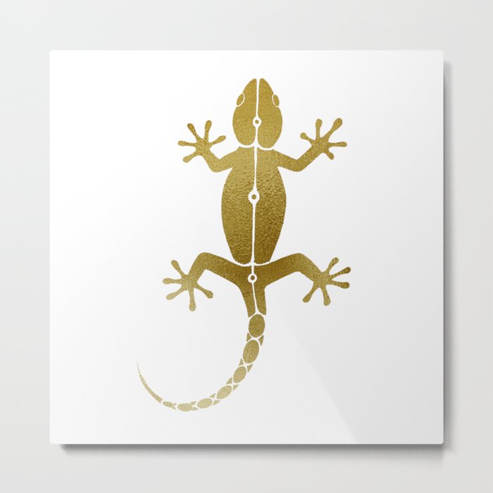 Cute abstract gecko lizard metallic gold Metal Print