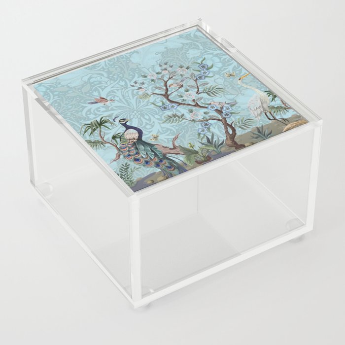 Chinoiserie Peacock Heron Floral Garden & William Morris Art Acrylic Box