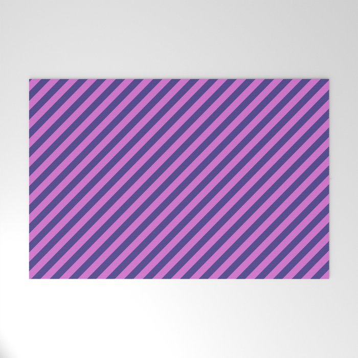 Orchid & Dark Slate Blue Colored Pattern of Stripes Welcome Mat