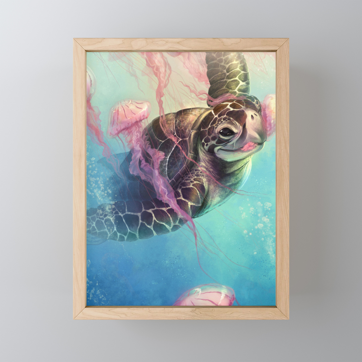 Sea Turtle And Jellyfish Framed Mini Art Print By Davidwentworthart Society6