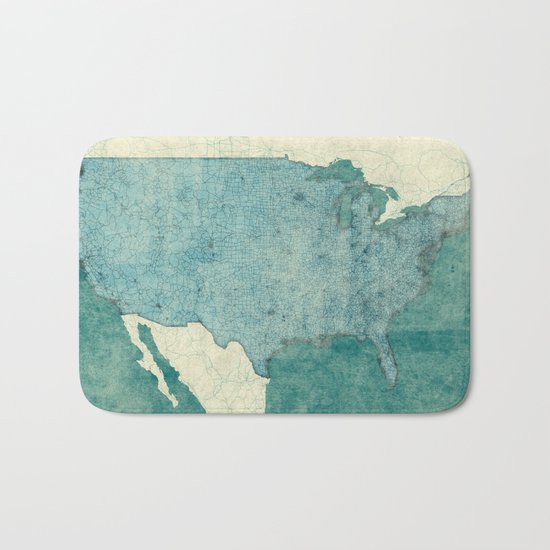 United States Of America Map Blue Vintage Bath Mat
