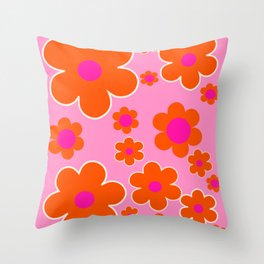 Vintage Floral Art Pattern Cute Cottagecore Aesthetic Ditsy Flowers Pink Orange Yellow Throw Pillow Multicolor 18x18