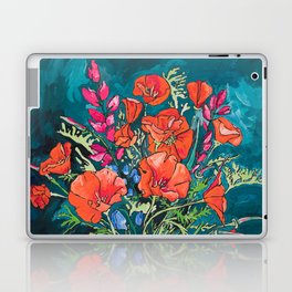 California Poppy and Wildflower Bouquet on Emerald with Tigers Still Life Painting Laptop Skin