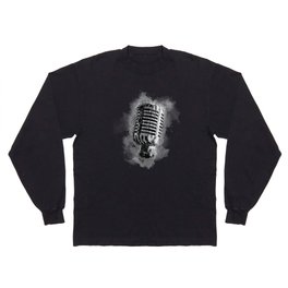 Classic Vintage Chrome Microphone in Black and White Watercolor Long Sleeve T-shirt