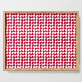 PreppyPatterns™ - Modern Houndstooth - white and cherry red Serving Tray