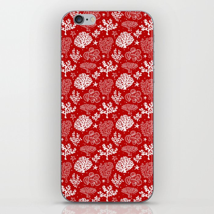 Red And White Coral Silhouette Pattern iPhone Skin