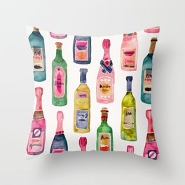Champagne Collection Throw Pillow | Curated, Bottles, Cheers, Watercolor, Champagne, Rose, Bottle, Merlot, Catcoq, Glasses 