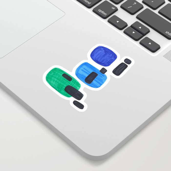Mid Century Modern Abstract Minimalist Art Colorful Shapes Vintage Retro Style Blue Marine Green Sticker By Enshape