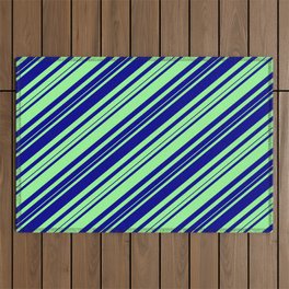 [ Thumbnail: Dark Blue and Green Colored Lines/Stripes Pattern Outdoor Rug ]