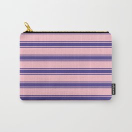 [ Thumbnail: Pink and Dark Slate Blue Colored Pattern of Stripes Carry-All Pouch ]