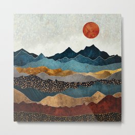 Amber Dusk Metal Print | Nature, Blue, Contemporary, Graphicdesign, Grey, Landscape, Black, Gold, Mountains, Copper 