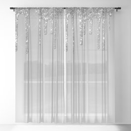 Gray & Silver Glitter Drips Sheer Curtain