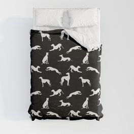 Greyhound Silhouettes White on Black Duvet Cover