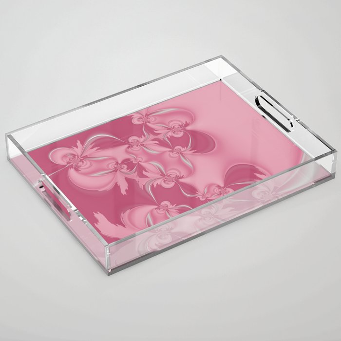 Pink Fractal Flowers Acrylic Tray