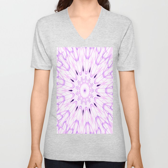 lavender Mandala Explosion V Neck T Shirt