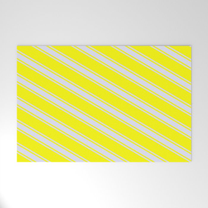 Yellow and Lavender Colored Striped Pattern Welcome Mat