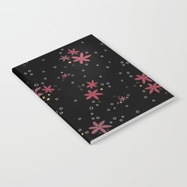 Pink flowers and dots pattern on black background Notebook