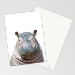 Baby Hippo, Nursery Animals Print by Zouzounio Art Stationery Card