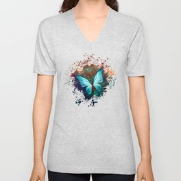 The Blue butterfly V Neck T Shirt