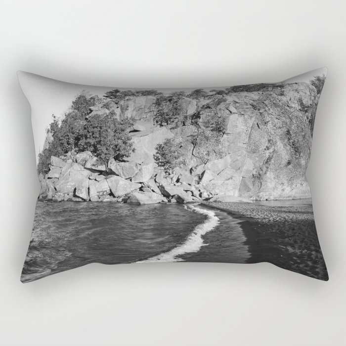 Black Sand Beach | Black. and White Photography Rectangular Pillow