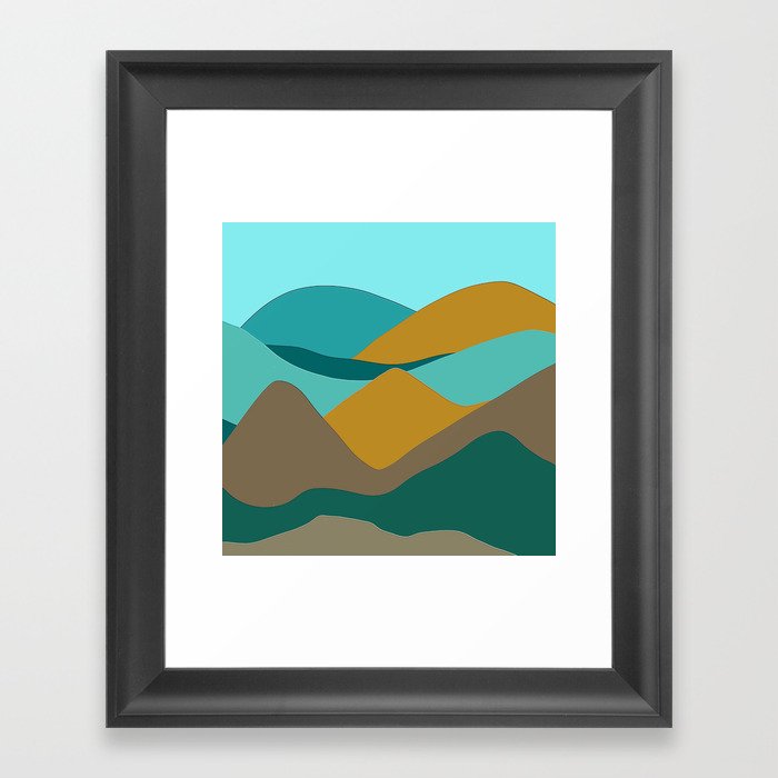 Take a Hike - turquoise, teal, ochre , umber hills Framed Art Print