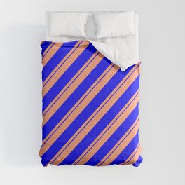 [ Thumbnail: Light Salmon and Blue Colored Stripes Pattern Comforter ]