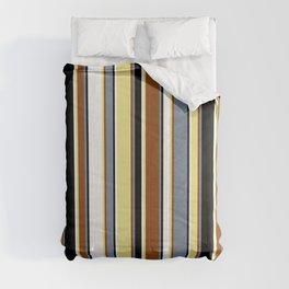 [ Thumbnail: Eyecatching Light Slate Gray, Brown, Tan, White & Black Colored Lines/Stripes Pattern Comforter ]