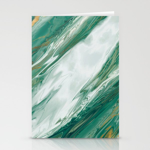 Emerald Jade Green Gold Accented Painted Marble Stationery Cards
