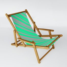 [ Thumbnail: Dark Gray and Green Colored Lines Pattern Sling Chair ]