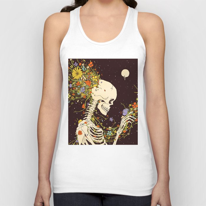 I Thought of the Life that Could Have Been Unisex Tanktop | Drawing, Digital, Graphite, Schädel, Skeleton, Existence, Blumen, Natur, Surrealismus, Mond