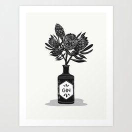Floral Protea Gin Print Art Print