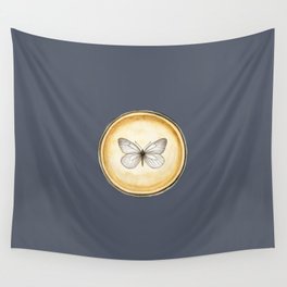 Vintage Hand-Drawn Butterfly Circle Pendant on Dark Gray Wall Tapestry