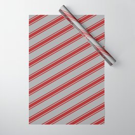 [ Thumbnail: Dark Gray & Red Colored Lined/Striped Pattern Wrapping Paper ]