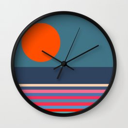 Rina - Colorful Sunset Retro Abstract Geometric Minimalistic Design Pattern Wall Clock