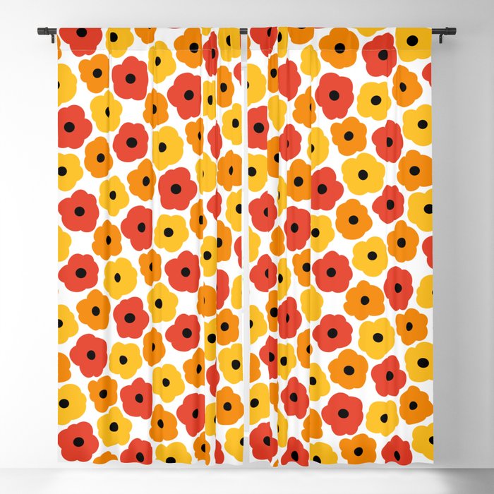 Mid Century Modern Poppy Flowers - Yellow, Orange, Red Blackout Curtain