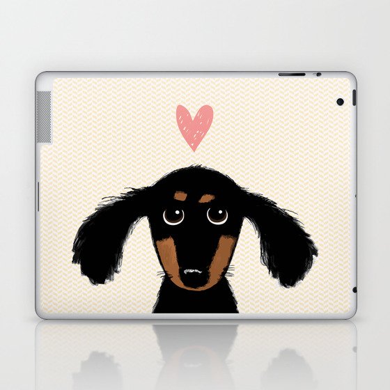 Dachshund Love | Cute Longhaired Black and Tan Wiener Dog Laptop & iPad Skin