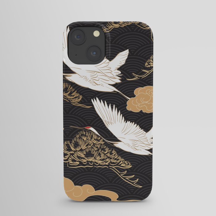 Japanese seamless pattern with crane birds and bonsai trees iPhone Case