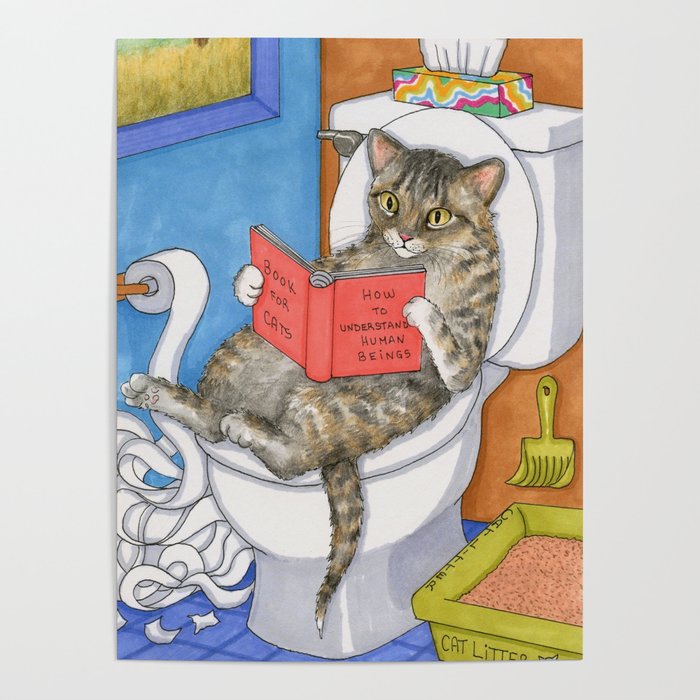 Cat on toilet Poster