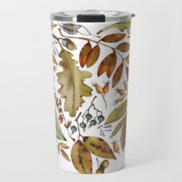 Heart made from autumn leaves and berries . Travel Mug