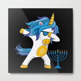 Rainbow Unicorn Jew Menorah Happy Hanukkah Metal Print