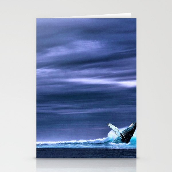 Blue whale breaking surface of ocean Stationery Cards