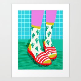 Sliders - memphis throwback retro neon 1980s 80s style pop art shoe fashion grid pattern socks Art Print