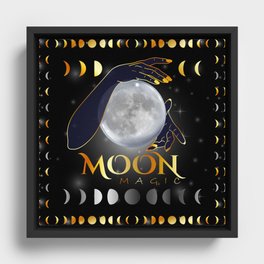 Moon phases mystical womans hands on full moon Framed Canvas