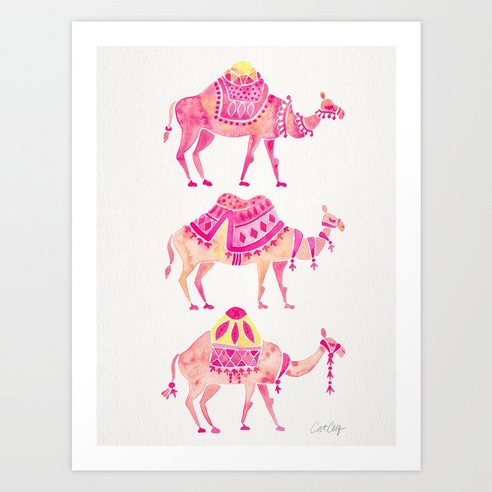 Camel Train – Pink Art Print