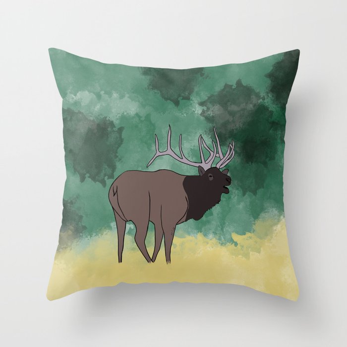 Bull Elk Bugling Throw Pillow