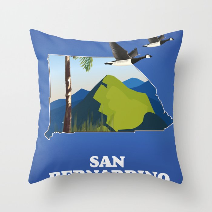 San Bernardino California Travel poster map. Throw Pillow