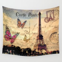 Vintage Paris-Carte Postale Wall Tapestry